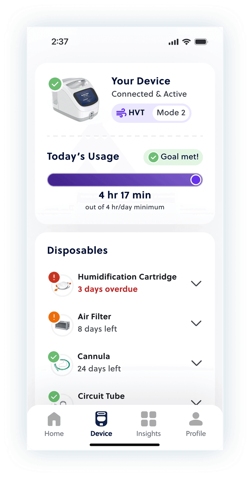 Vapotherm 2 device screen